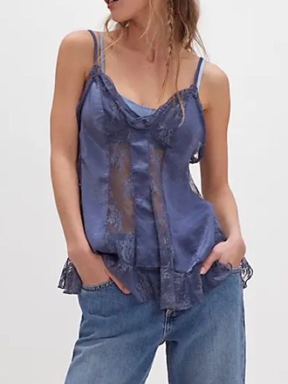 Free People Indigo Morning Breeze Lace Tank